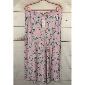 ON34TH Pink Floral Midi Slip Skirt Women's Large Recycled Polyester Satin